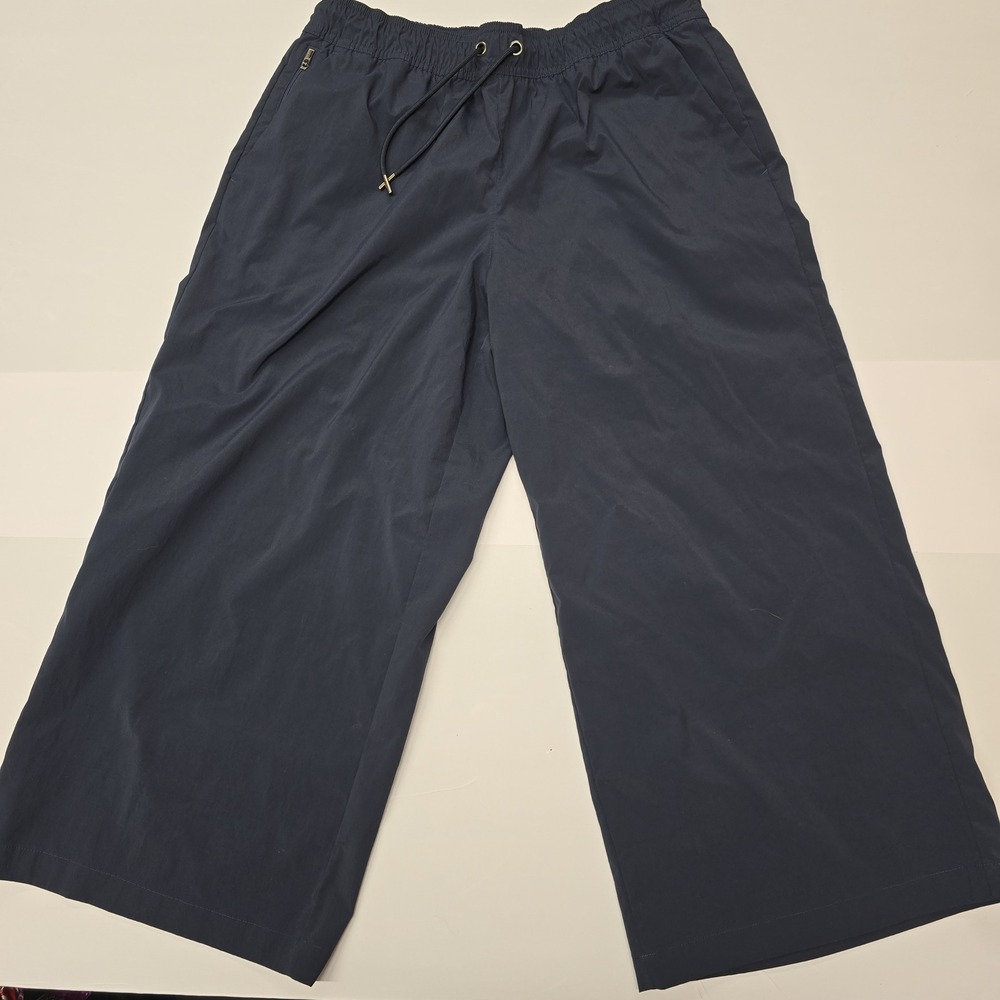 Athleta Navy‎ Blue Wide Leg Crop Pants Elastic Waist Drawstring M P Polyester